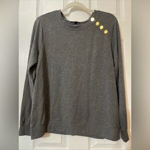 Anne Klein Gray Crew Neck Sweater with Gold Buttons